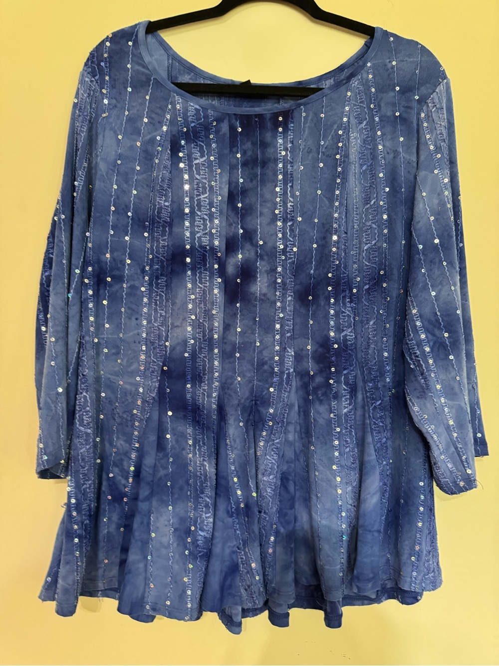 Sami & Jo Navy Sequined Vertical Stripe Sheer Top